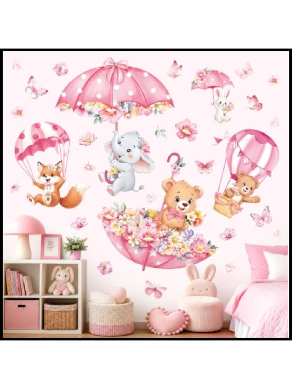 Wall Decals Stickers Umbrella Hot Air Balloon Bear Flower Peel and Stick
